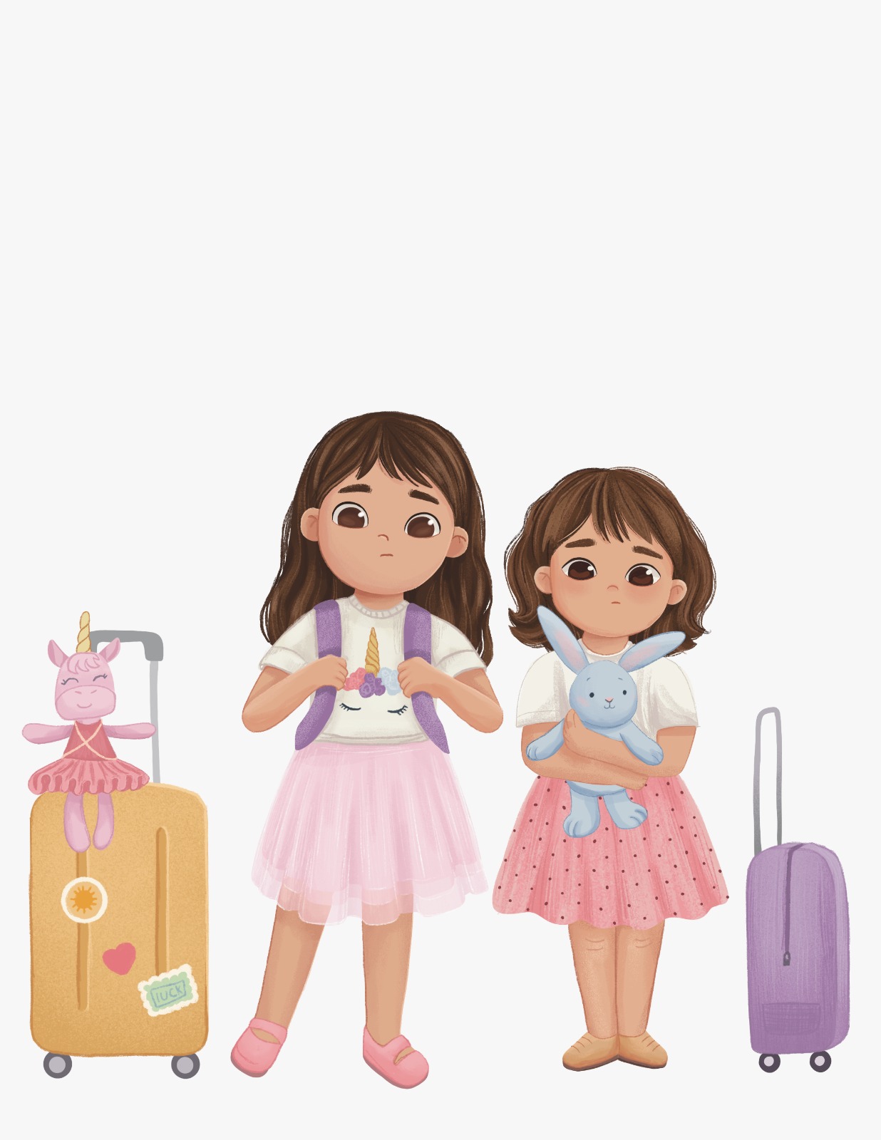 Kayla and Audrey preparing to move with their suitcases